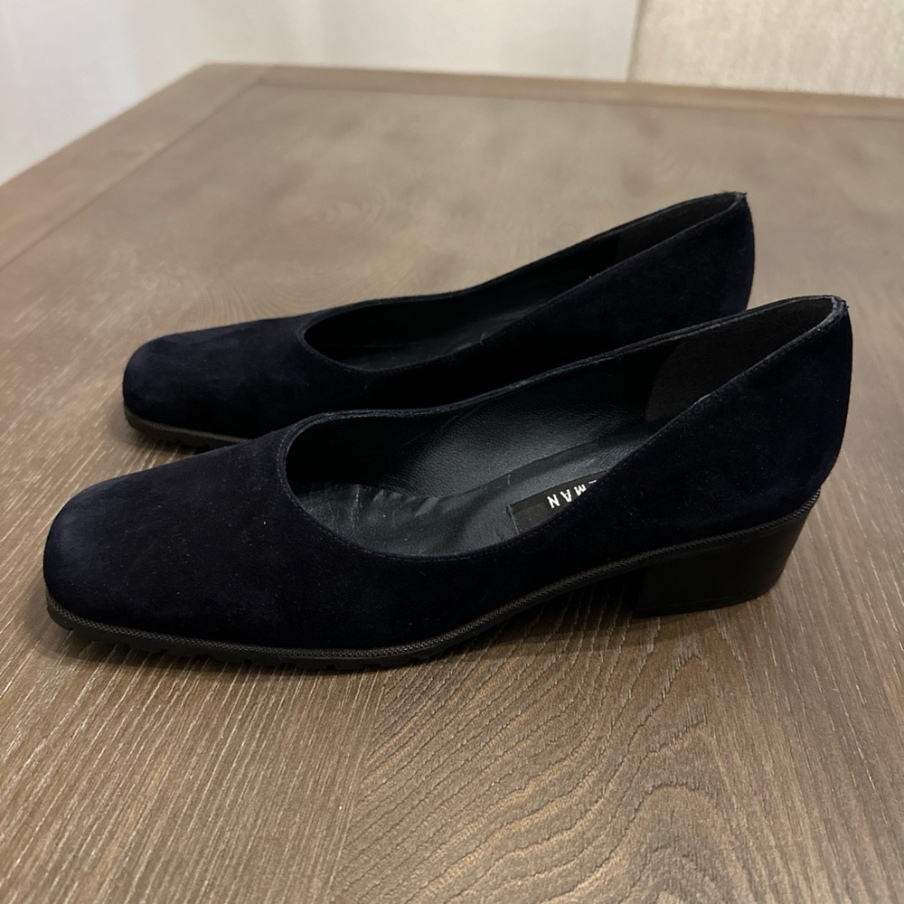 Vintage Stuart Weitzman Suede Women's Size 8 N Black Block Heel Square Toe - Picture 7 of 9